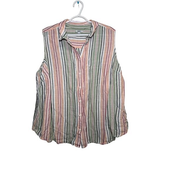 Croft & Barrow striped linen button down sleeveless shirt womens 3X coastal boho - Picture 1 of 7